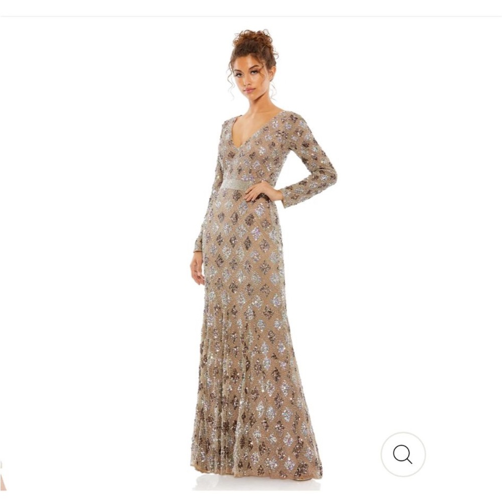 Long sleeve beaded geometric print Mac duggal